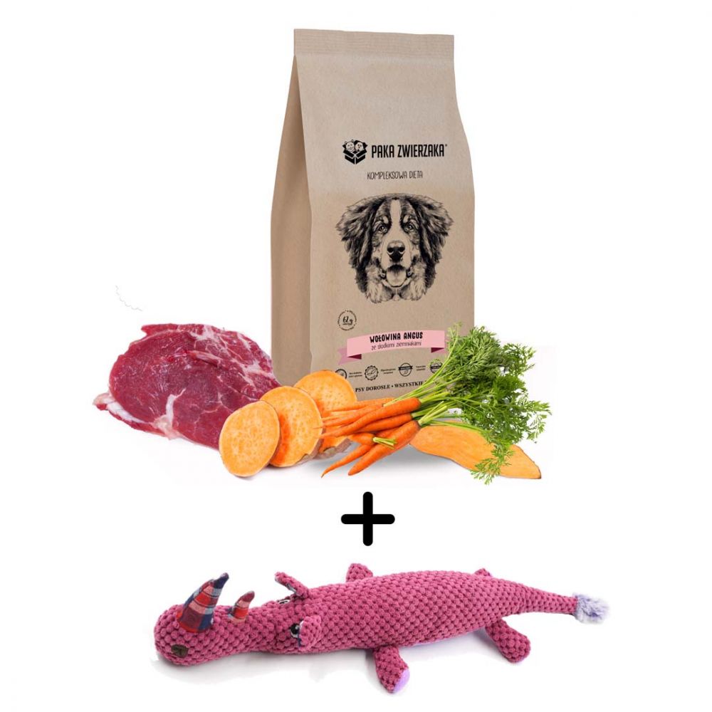 Pakiet Paka Zwierzaka Bezzbożowa Karma Dla Psa Wołowina Angus 12 kg + Zabawka Dla Psa Nosorożec GRATIS!
