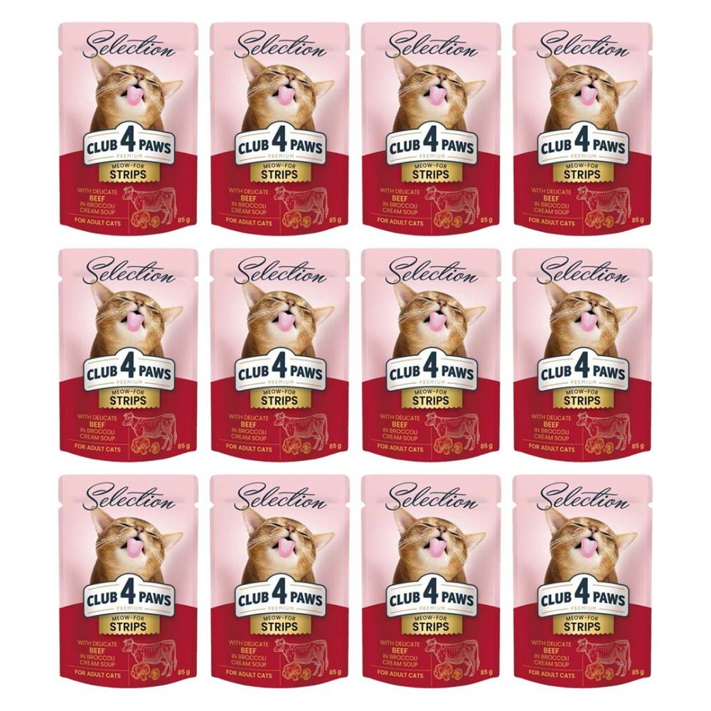 Pakiet Club 4 Paws Mokra Karma Dla Dorosłych Kotów Wołowina W Kremowej Zupie Brokułowej 12 x 85 g