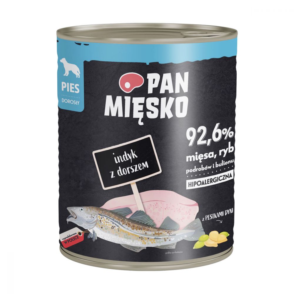 Pan Mięsko Mokra Karma Dla Dorosłych Psów Indyk z Dorszem 800 g