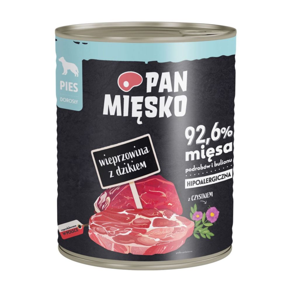 Pan Mięsko Wieprzowina z dzikiem 800g karma mokra dla psów dorosłych
