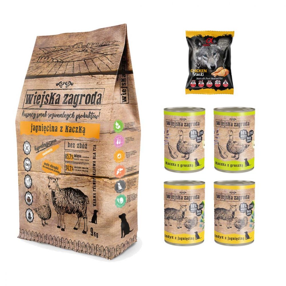 Pakiet Wiejska Zagroda Jagnięcina z Kaczką Mniejsze Rasy 9 kg + 5 GRATISÓW!