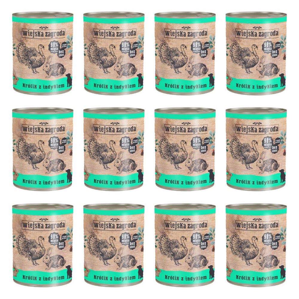 Pakiet Wiejska Zagroda Królik z Indykiem 12 x 800 g
