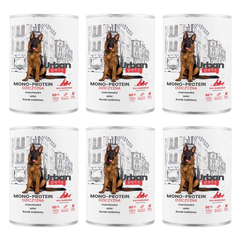 Pakiet Over Zoo Urban Pets Mono Protein Mokra Karma Dla Dorosłych Psów Wszystkich Ras Z Dziczyzną 6 x 400g