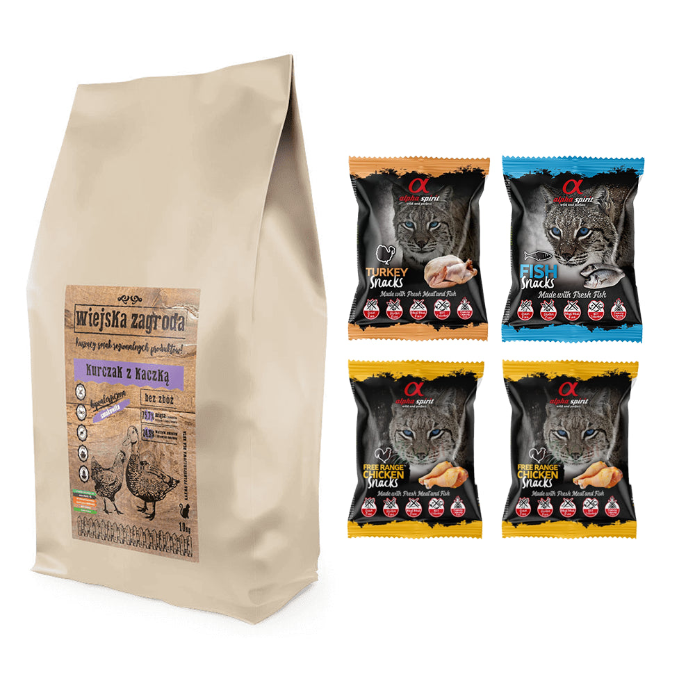 Pakiet Wiejska Zagroda Kurczak z Kaczką dla Kota 10 kg + Przysmaki GRATIS!