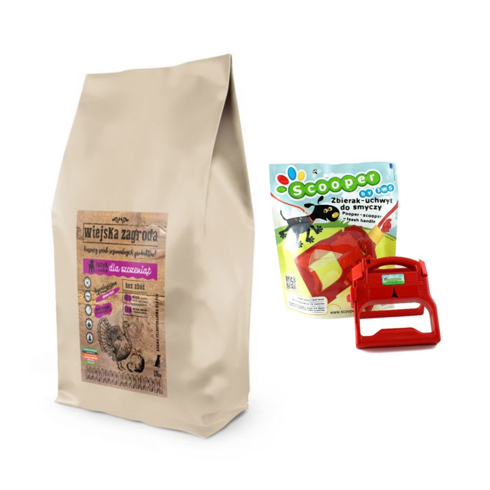 Pakiet Wiejska Zagroda Indyk z Jabłkiem dla Szczeniąt Dużych Ras 20 kg + Scooper Zbierak na odchody GRATIS!
