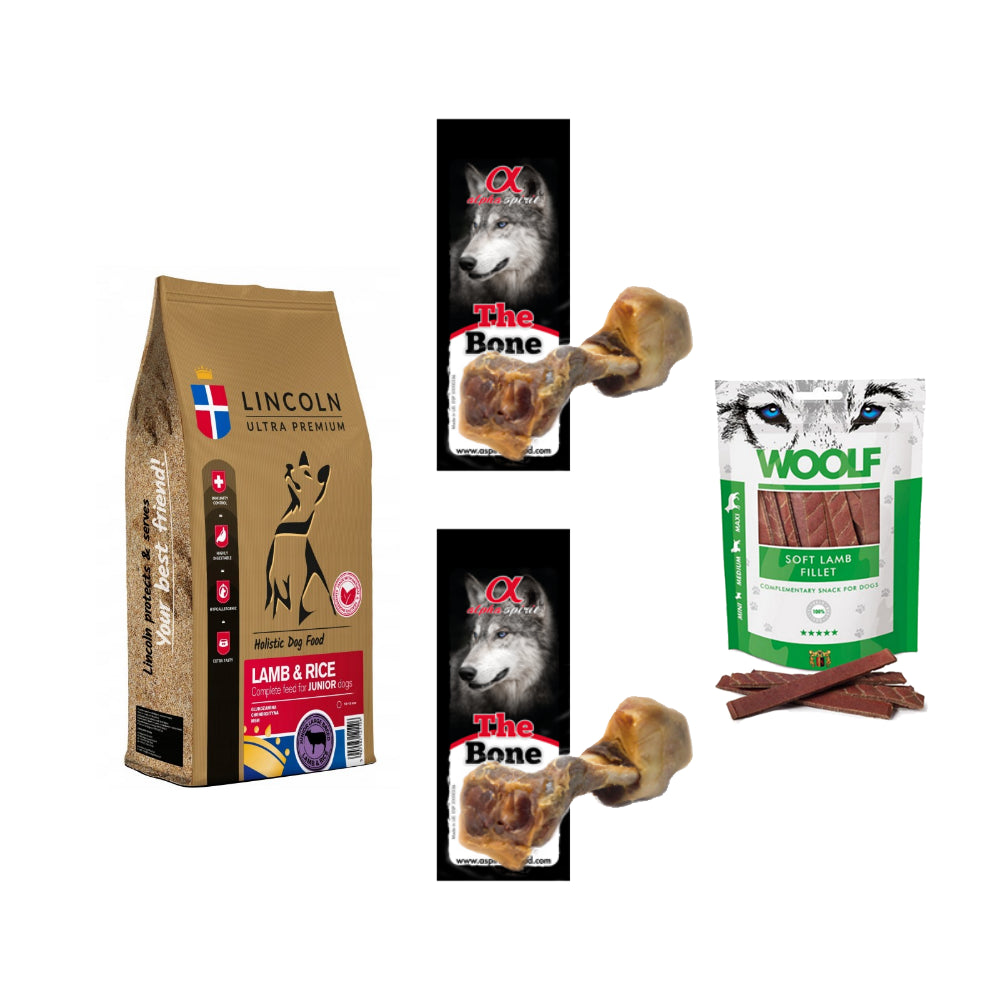 Pakiet LINCOLN JUNIOR LARGE BREED LAMB&RICE 12KG + 3 Przysmaki GRATIS!