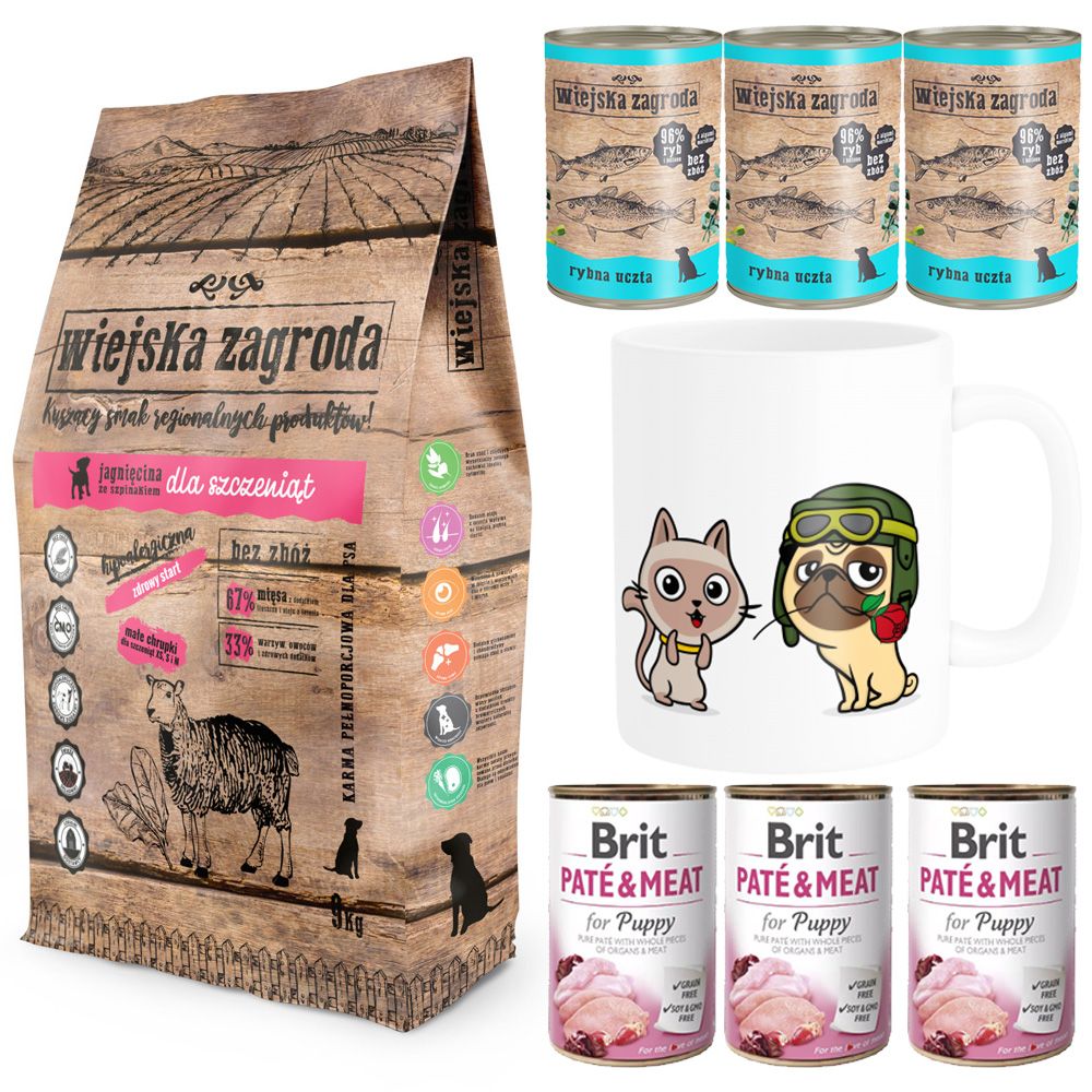 Pakiet Wiejska Zagroda Jagnięcina ze Szpinakiem dla Szczeniąt 9 kg + 7 GRATISÓW