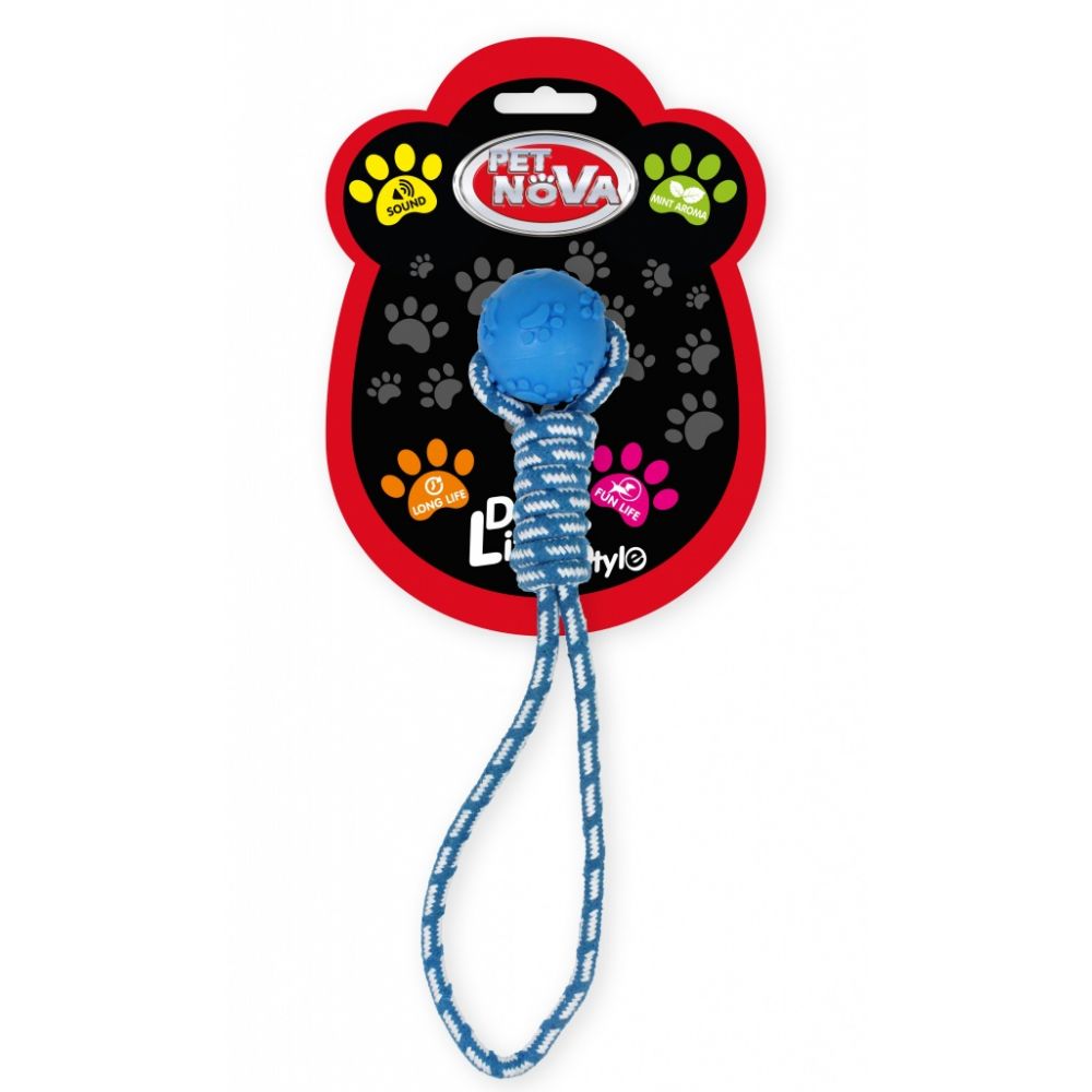 Pet Nova Dog Life Style Piłka na Sznurze do Przeciągania Niebieska o Zapachu Mięty 40 cm