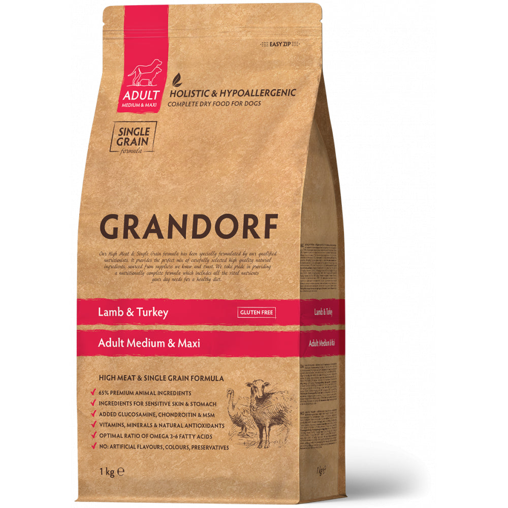 Grandorf Lamb Turkey Adult Medium Maxi Breed Sucha Karma Dla Dorosłych Psów Średnich i Dużych Ras z Jagnięciną i Indykiem 1 kg