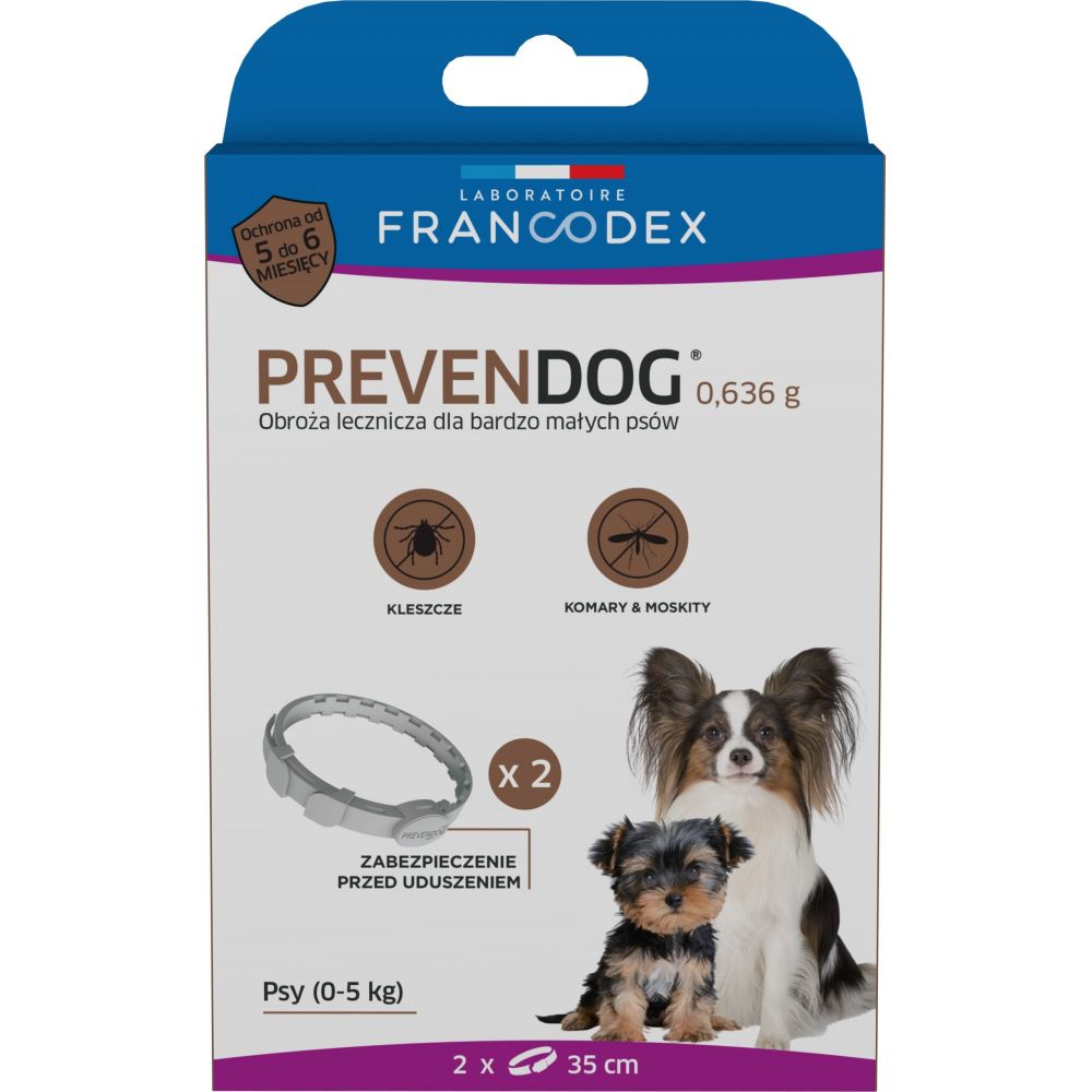 FRANCODEX Obroża biobójcza PREVENDOG 35 cm dla bardzo małych psów do 5 kg - 2 szt.