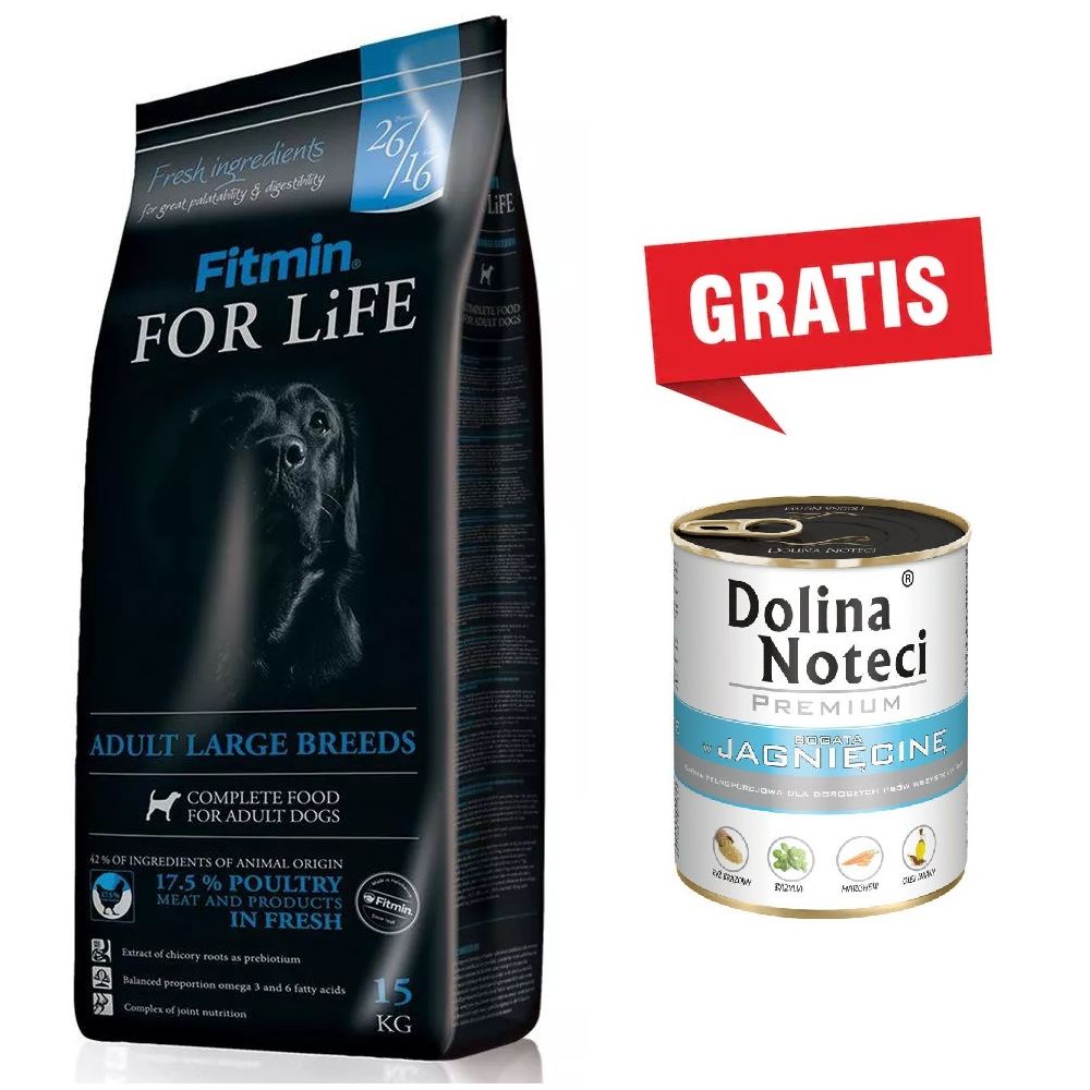 Pakiet Fitmin For Life Adult Large Breed 15 kg + Dolina Noteci Bogata w Jagnięcinę 800 g GRATIS