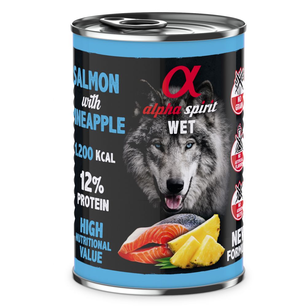 Alpha Spirit Mokra Karma Dla Dorosłych Psów Wszystkich Ras z Łososiem i Ananasem 400 g