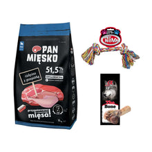 Pakiet Pan Mięsko Karma Sucha Dla Szczeniąt I Młodych Psów Cielęcina Z Przepiórką Rozmiar L 9 kg + Zabawka, Kość GRATIS!