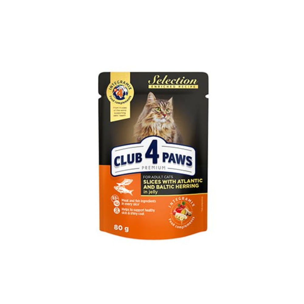Club 4 Paws Mokra Karma Dla Kota Z Kawałkami Śledzia i Szprotkami w Galarecie 80 g