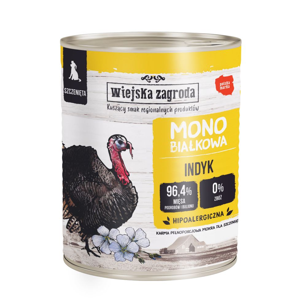 Wiejska Zagroda Monoproteinowa Mokra Karma Dla Szczeniąt Indyk 800 g