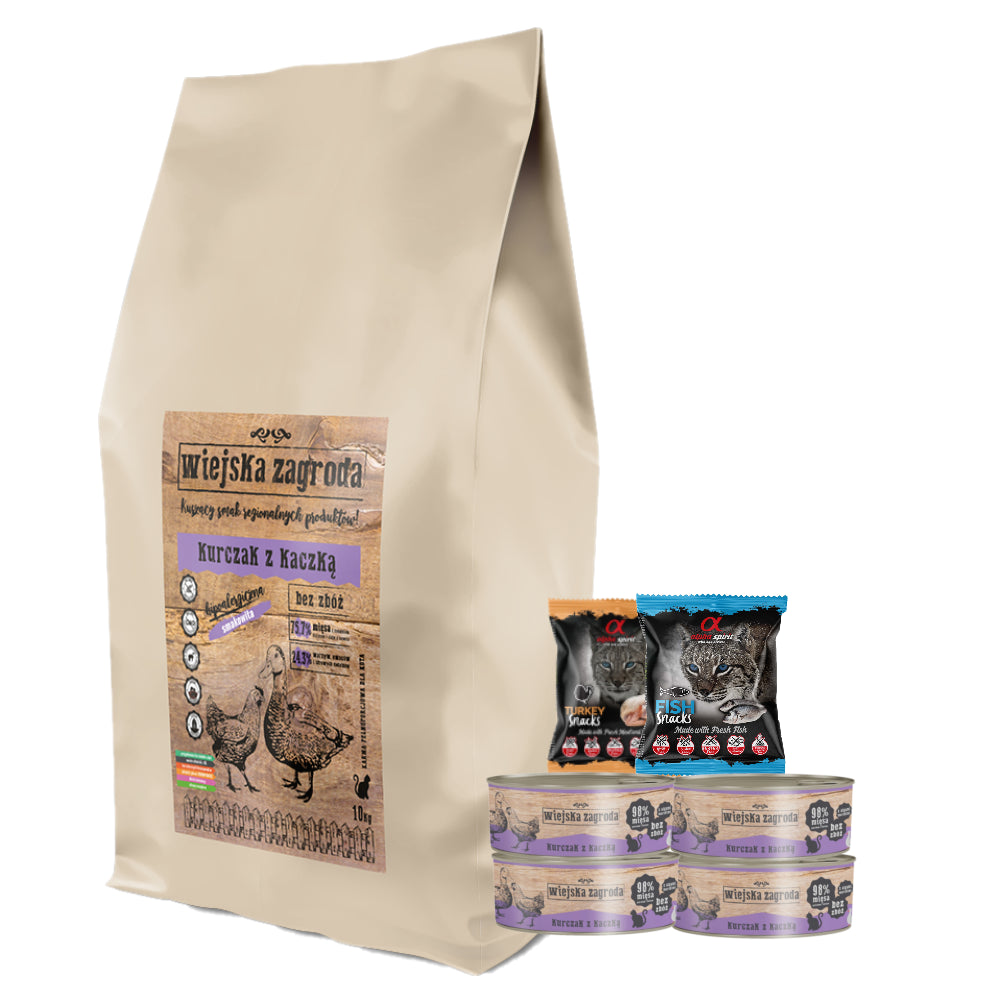 Pakiet Wiejska Zagroda Kurczak z Kaczką dla Kota 10 kg + 6 GRATISÓW!