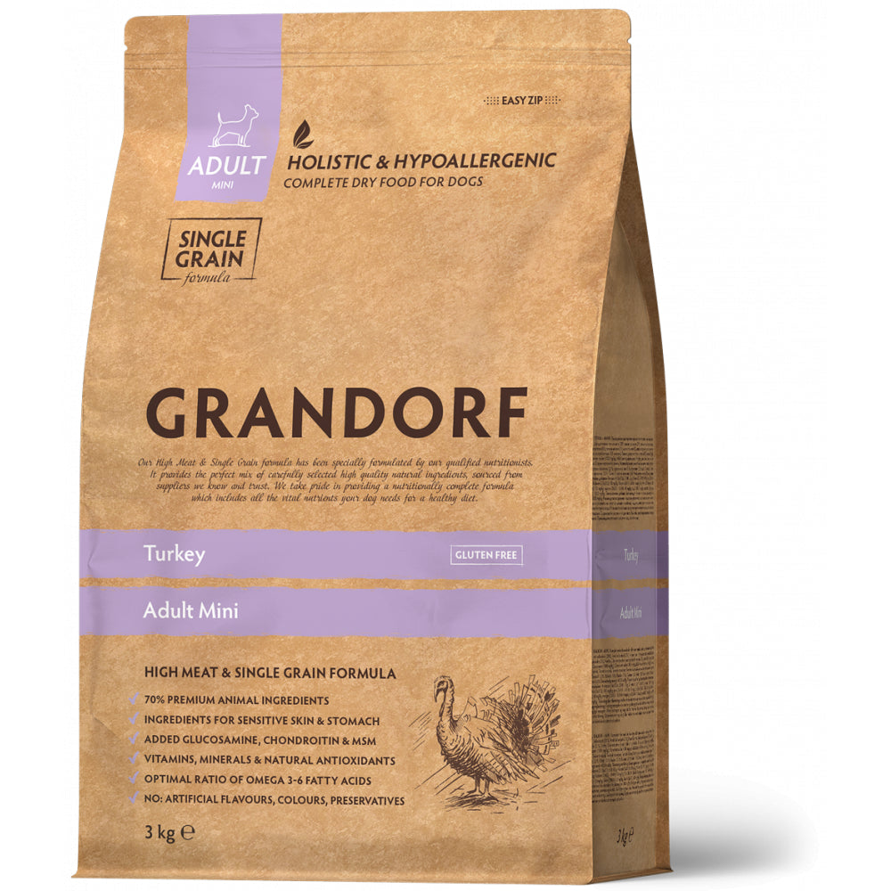 Grandorf Turkey Adult Mini Breed Sucha Karma Dla Dorosłych Psów Małych Ras z Indykiem 3 kg