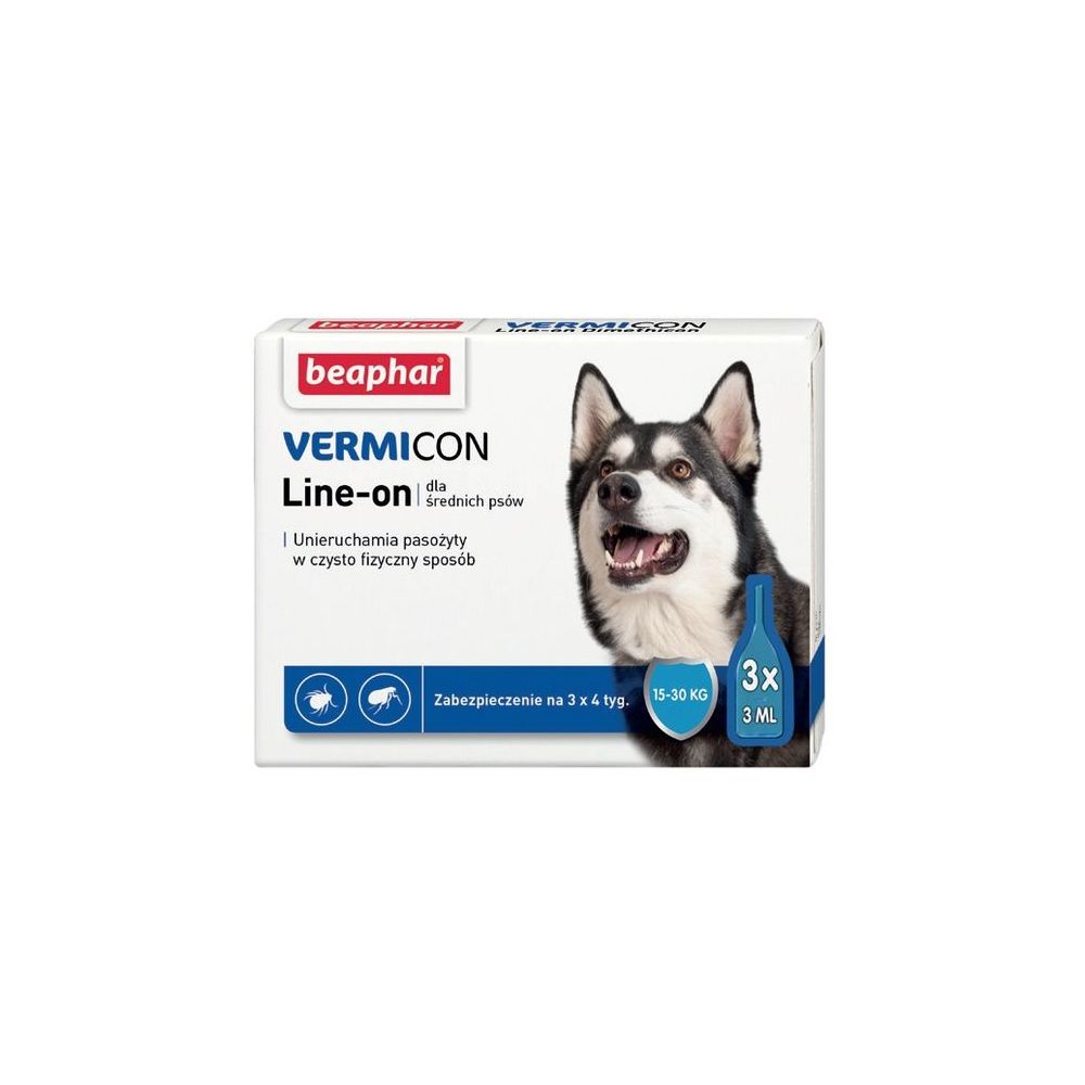 Beaphar VERMIcon Line-on Dog Krople Przeciwko Ektopasożytom Dla Średnich Psów 3 x 3 ml