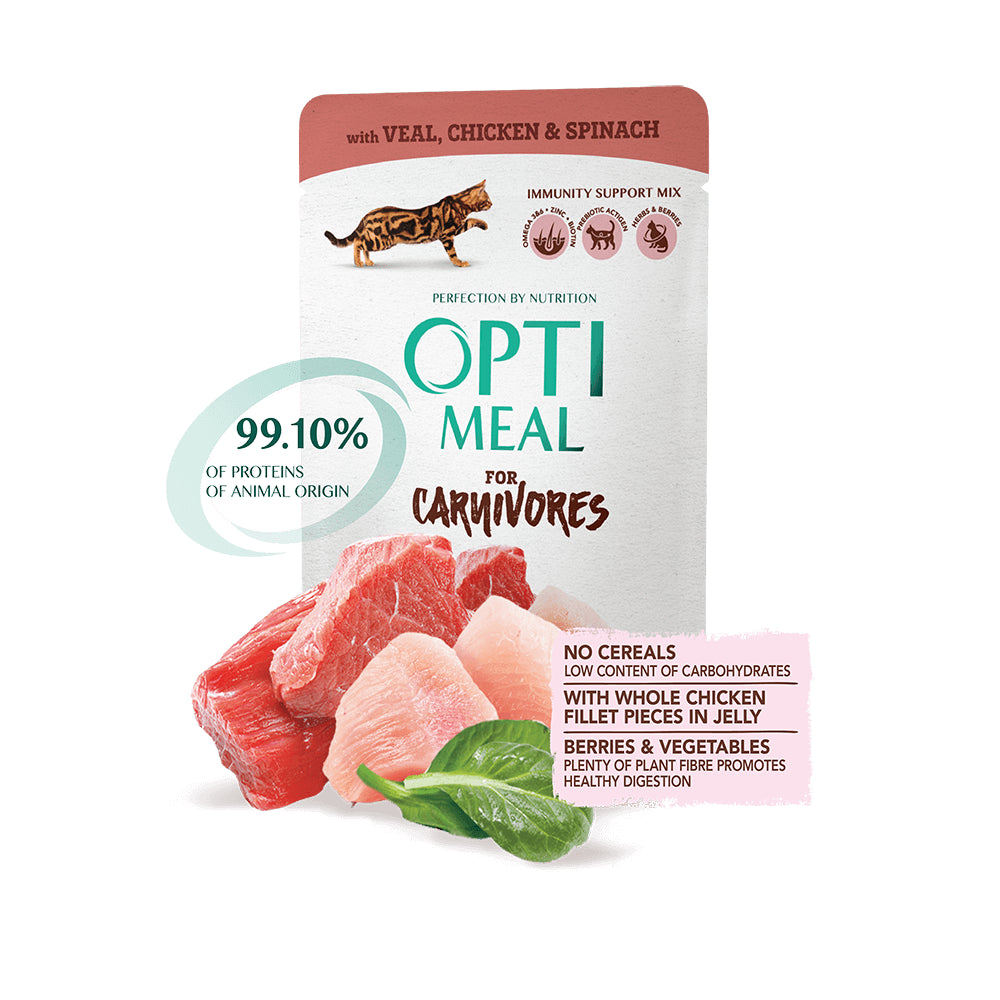 Optimeal For Carnivores Z Cielęciną I Kurczakiem W Sosie Szpinakowym Bezzbożowa 85 g