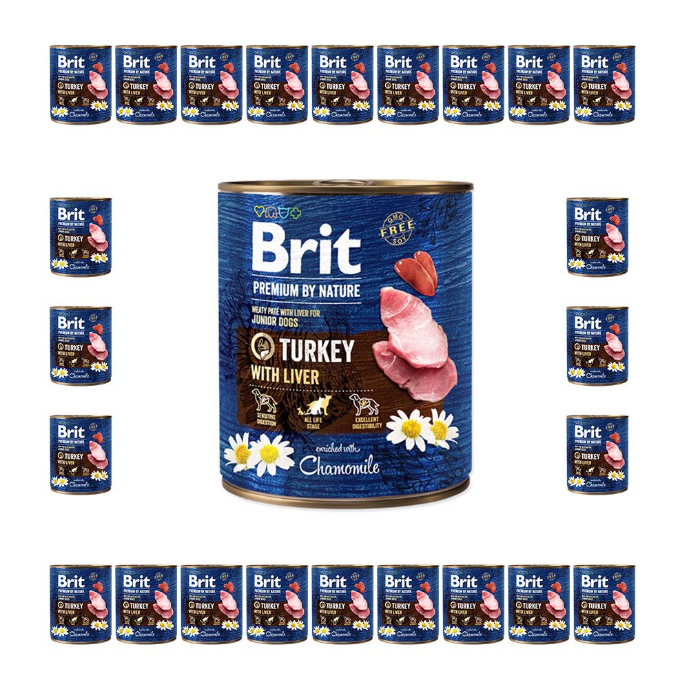 Pakiet Brit Premium By Nature Turkey with Liver Indyk Wątróbka Mokra Karma Dla Szczeniąt 24 x 800 g