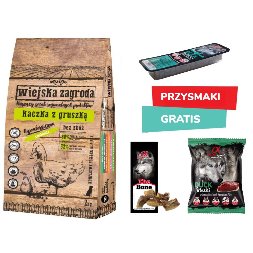 Pakiet Wiejska Zagroda Kaczka z Gruszką 20 kg + Mix Przysmaków Gratis