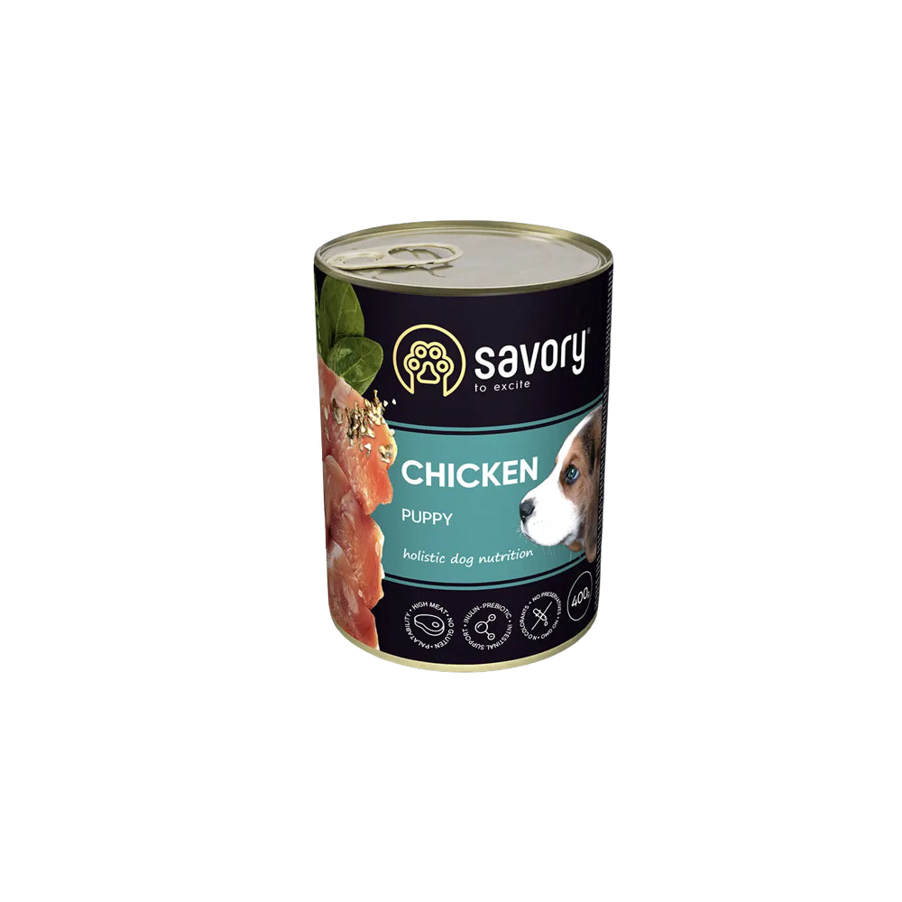 Savory Dog Puppy Chicken Karma Mokra Dla Szczeniąt Psów Wszystkich Ras z Kurczakiem 400 g