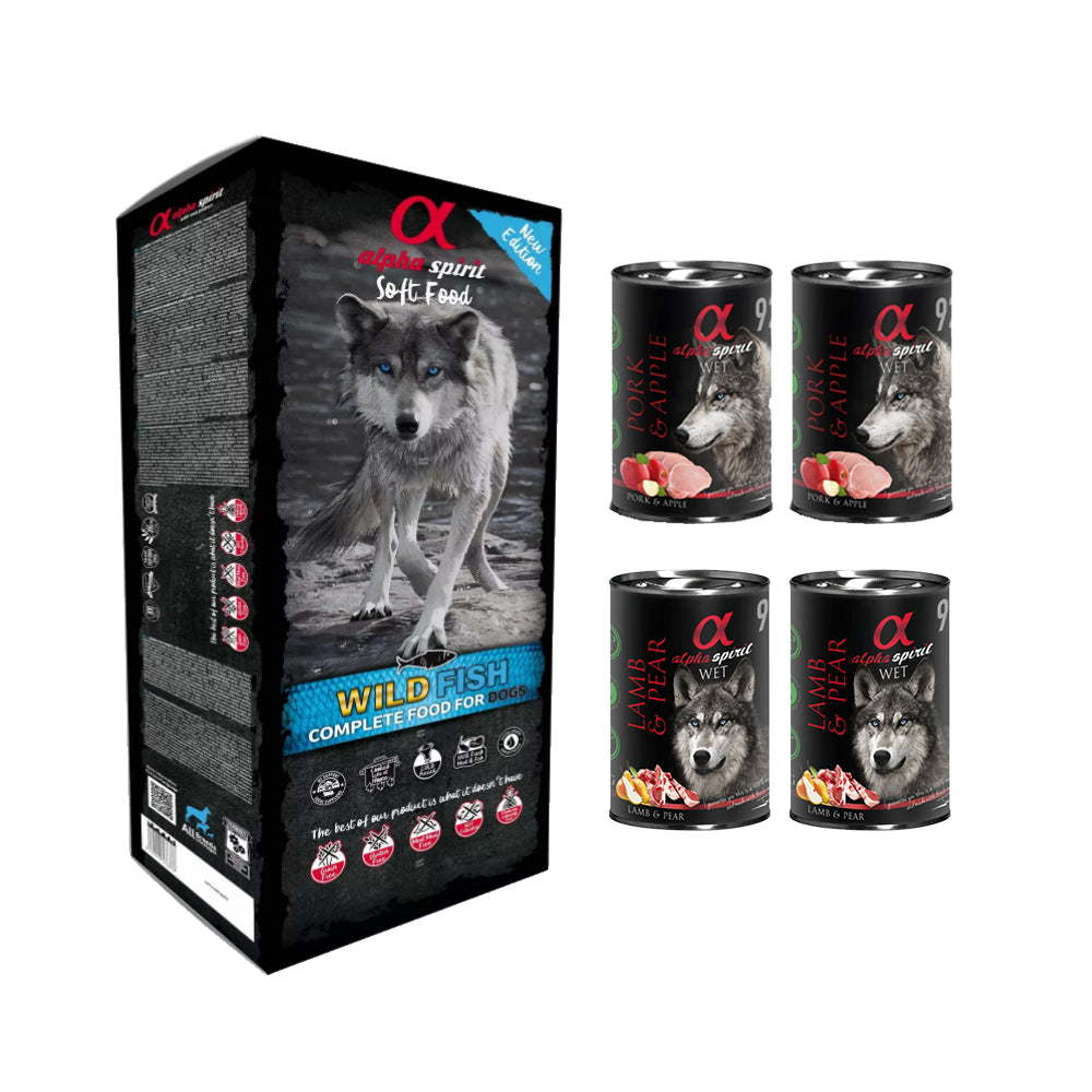 Pakiet Alpha Spirit Pełnoporcjowa Karma Sucha Miękka Wild Fish Ryba 9 kg + GRATISY Alpha Spirit
