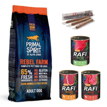 Pakiet Primal Spirit Rebel Farm 65% 12 kg + Karma Mokra i Przysmaki