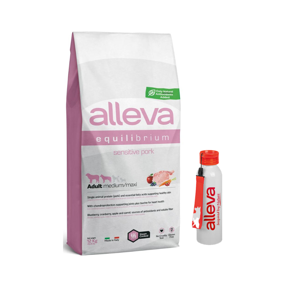 Pakiet Alleva Equilibrium Sucha Karma Dla Dorosłych Psów Średnich I Dużych Ras Z Wieprzowiną 12 kg + Bidon GRATIS!
