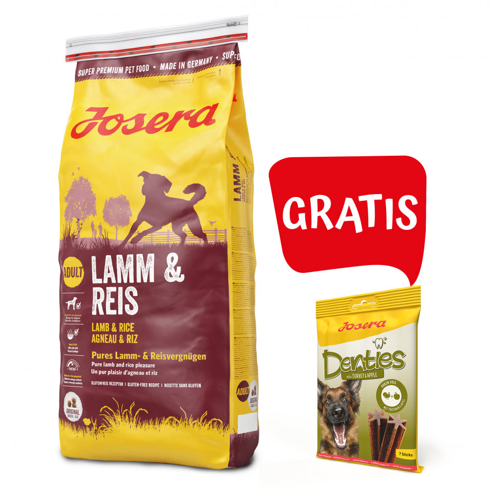 Pakiet Josera Lamm & Reis Jagnięcina 15 kg + Josera Denties Przysmak z Indykiem 180 g GRATIS!
