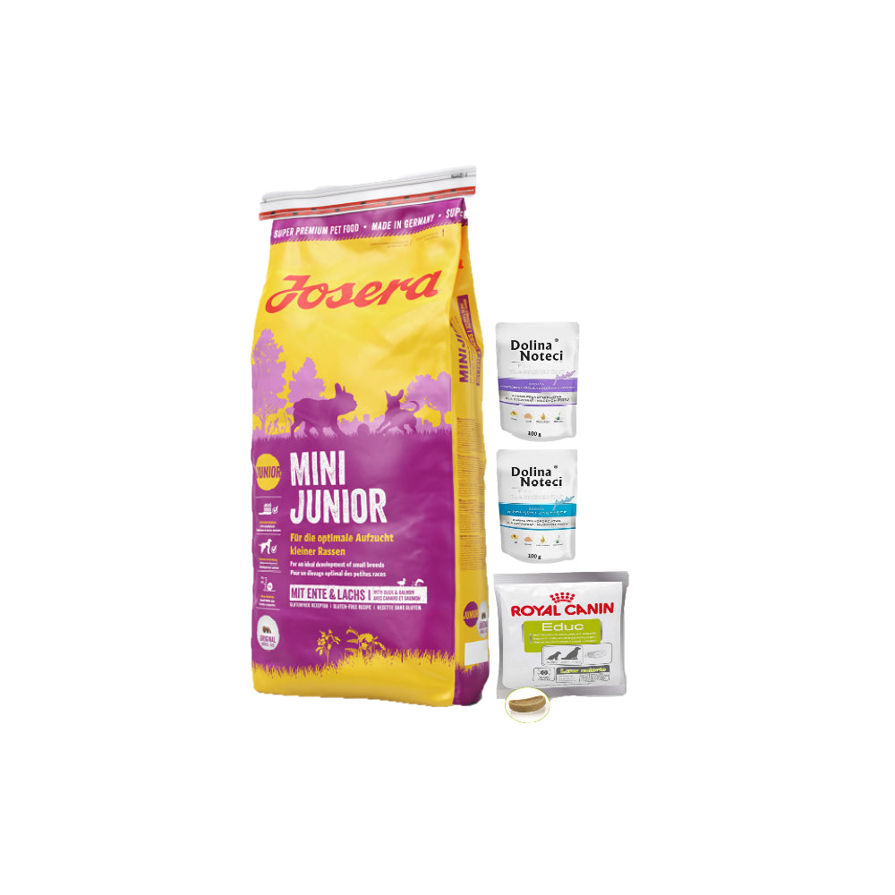 Pakiet Josera Mini Junior Kaczka Łosoś Szczenięta Małe Rasy 15 kg + 3 GRATISY!
