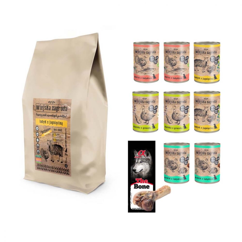 Pakiet Wiejska Zagroda Indyk z Jagnięciną 20 kg + 9 GRATISÓW! Mokra Karma, Przysmak