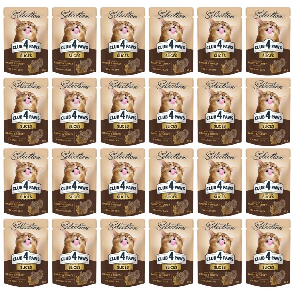 Pakiet Club 4 Paws Mokra Karma Dla Dorosłych Kotów Królik Z Indykiem W Sosie 24 x 80 g