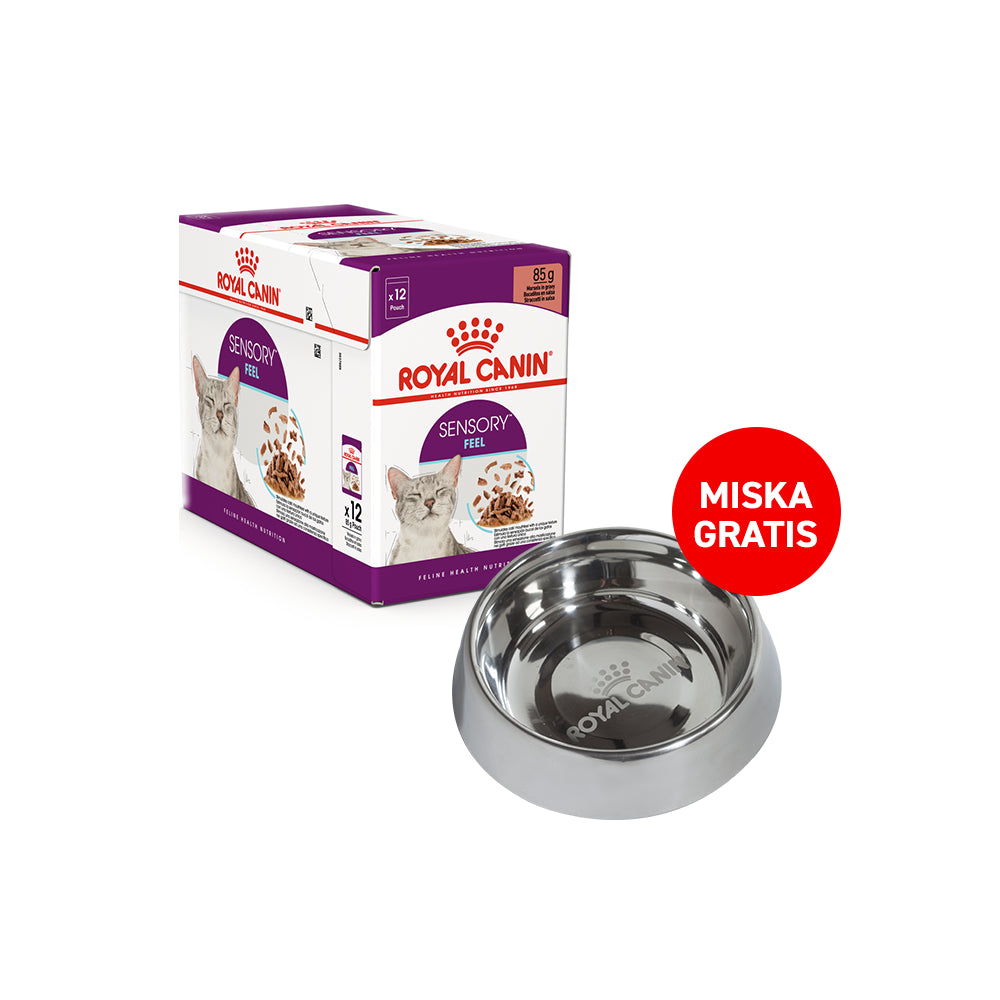Pakiet Royal Canin Sensory Feel Karma Mokra Kawałki w Sosie Dla Kotów Dorosłych Pobudzająca Percepcje Tekstur 12 x 85 g + Miska Dla Kota GRATIS!