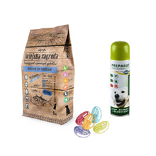 Pakiet Wiejska Zagroda Karma Tuńczyk ze Śledziem 9 kg + 2 GRATISY - Kleszczołapki, Preparat Owadobójczy