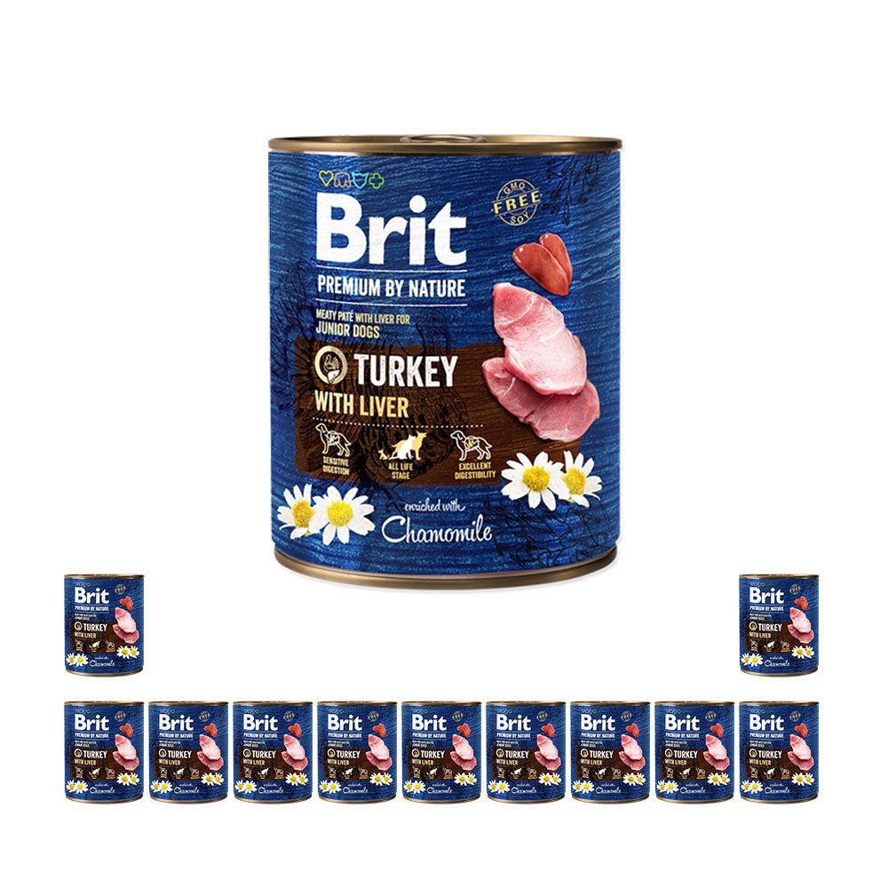 Pakiet Brit Premium By Nature Turkey with Liver Indyk Wątróbka Mokra Karma dla Szczeniąt 12 x 800 g