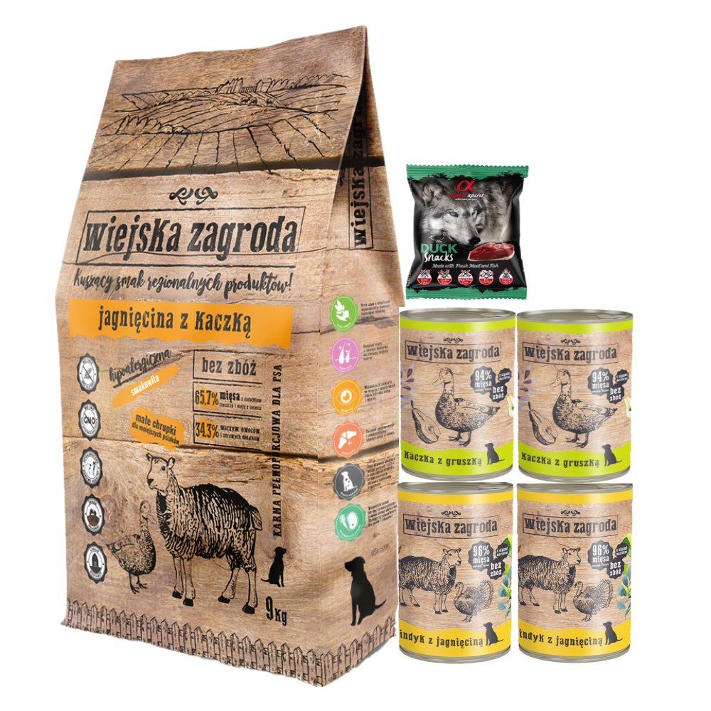 Pakiet Wiejska Zagroda Jagnięcina z Kaczką 9 kg + 5 GRATISÓW!