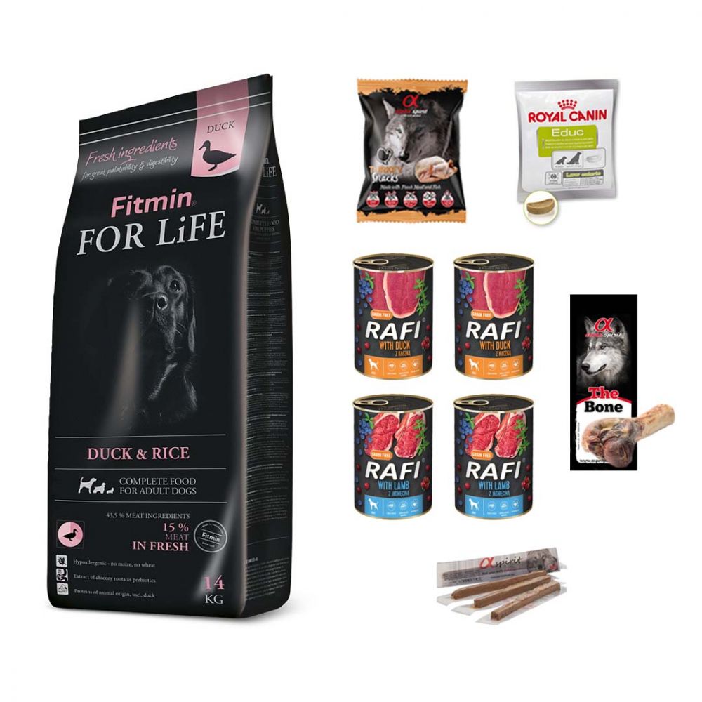 Pakiet Fitmin Dog For Life Duck & Rice Karma Dla Psów Kaczka & Ryż 14 kg + 11 GRATISÓW!