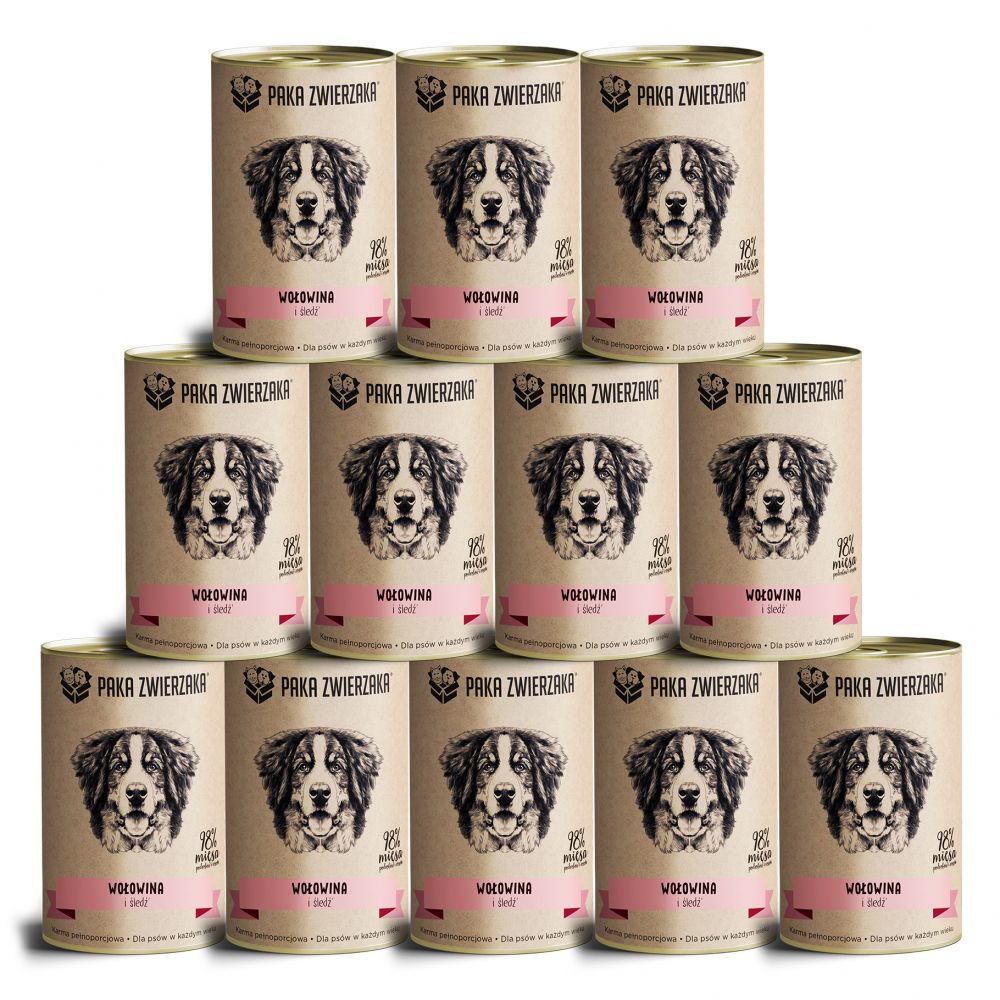 Pakiet Paka Zwierzaka Mokra Karma Dla Psa Wołowina i Śledź 12 x 400 g