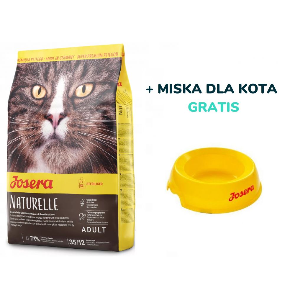 Pakiet Josera Naturelle Sterilised Bezzbożowa Soczewica Pstrąg 10 kg + Miska Dla Kota GRATIS
