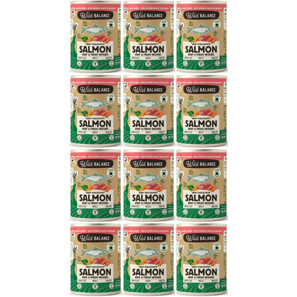 Pakiet Wild Balance Mokra Karma Dla Psów Wszystkich Ras w Każdym Wieku Wołowina z Łososiem Marchwią i Szpinakiem 12 x 400 g