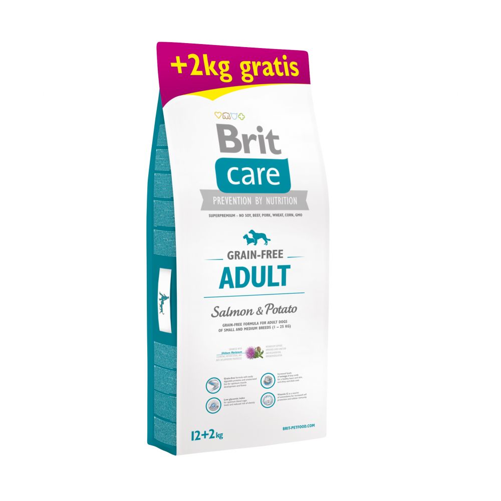 Brit Care Grain-Free Bezzbożowa Salmon & Potato Łosoś Adult 12 kg + 2 kg