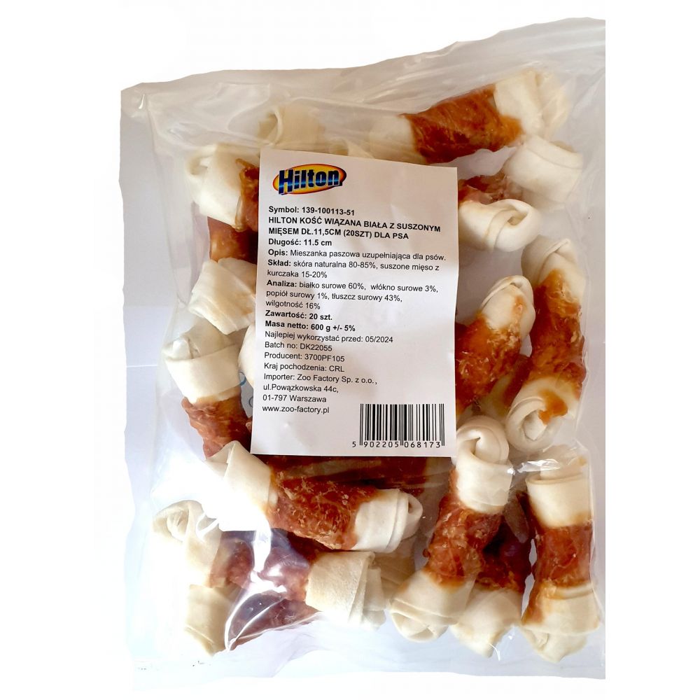 HILTON kość wiązana biała z suszonym mięsem 20szt