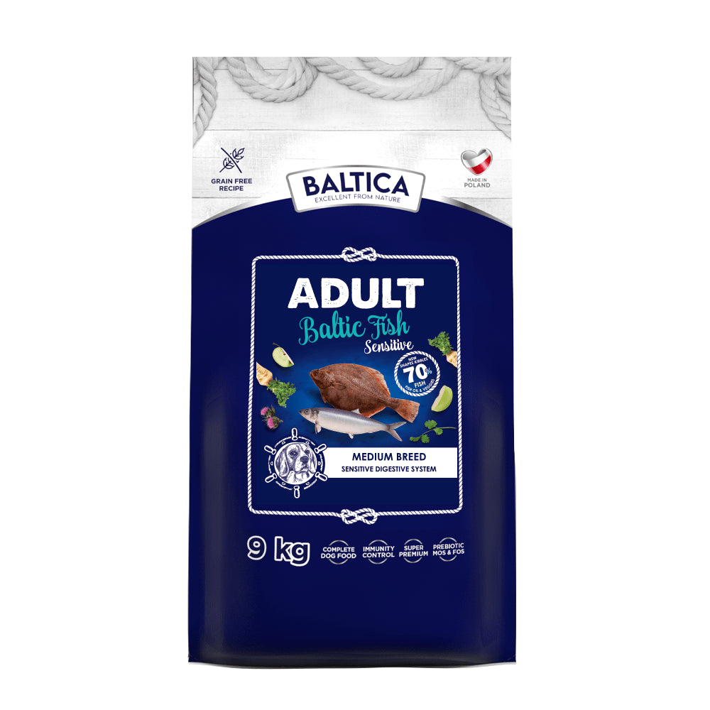 BALTICA Adult Sensitive Fish M 9kg z rybami bałtyckimi dla średnich ras