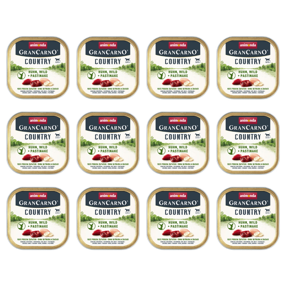Pakiet Animonda Grancarno Country Kurczak, Dziczyzna i Pasternak Mokra Karma Dla Psa 12 x 150 g