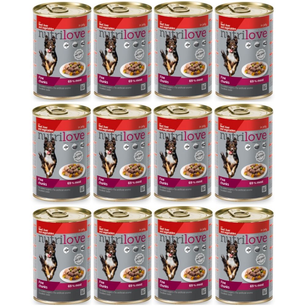 Pakiet Nutrilove Z Kawałkami Wołowiny I Wątróbki Z Warzywami W Sosie 12 x 415 g