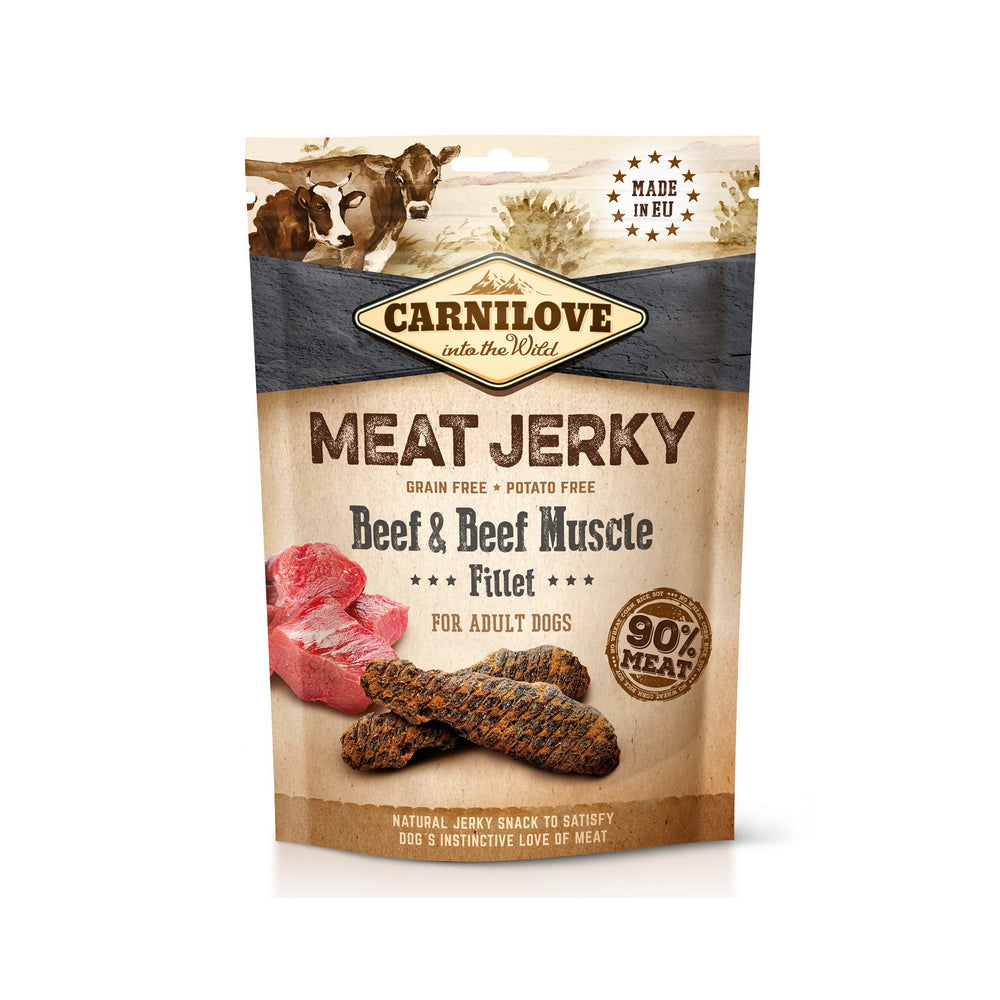 Brit Carnilove Jerky Beef & Beef Muscle Fillet Wołowina i Filet Wołowy Przysmak Dla Psa 100 g