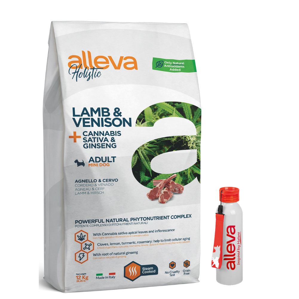 Pakiet Alleva Holistic Sucha Karma Dla Psów Małych Ras Z Jagnięciną I Jeleniem Z Dodatkiem Konopi Włóknistej I Korzenia Żeń-szenia 12 kg + Bidon GRATIS!