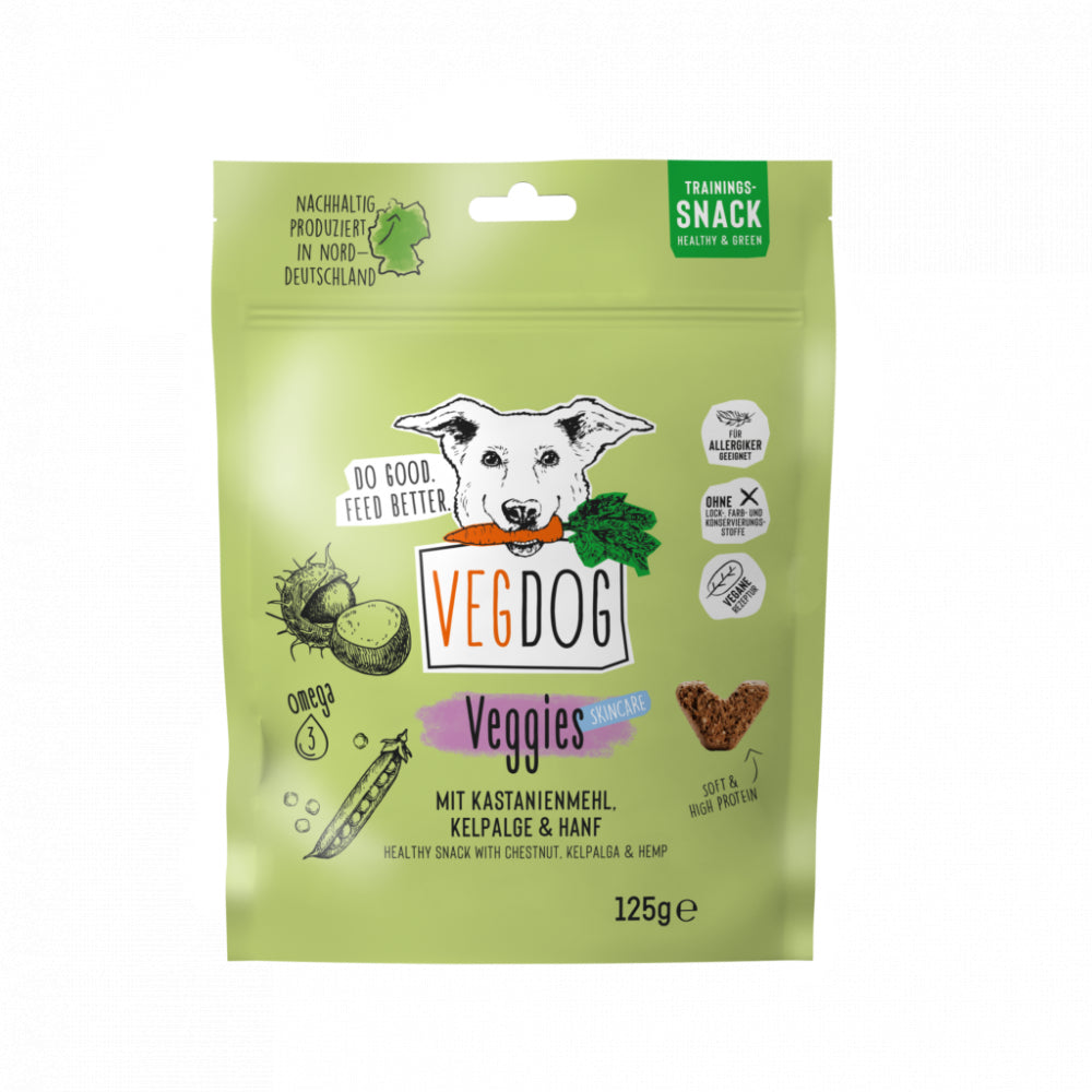 Vegdog Veggies Skincare Wegetariański Przysmak Dla Psów Na Zdrową Skórę i Lśniącą Sierść 125 g