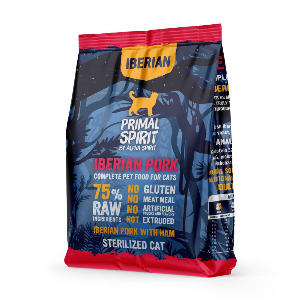 Primal Spirit Iberian Pork Sucha Karma z Wieprzowiną Dla Kotów Sterylizowanych i Kastrowanych Wszystkich Ras 1 kg